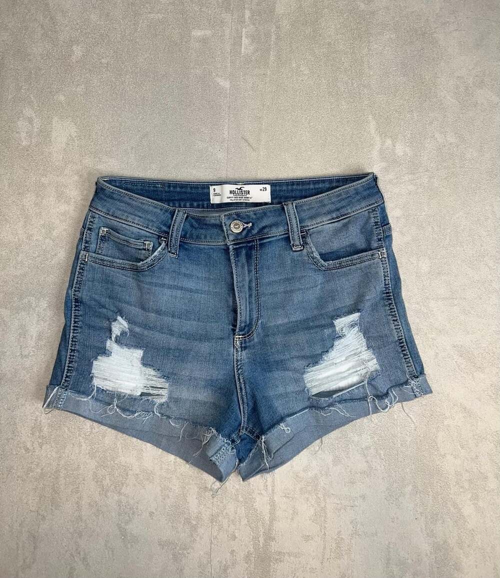 Hollister Curvy Mid-Rise Distressed Cuffed Soft Stretch Denim Shorts Size 9 W29